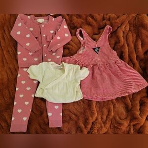 Btween Baby Pink Heart Set & Oshkosh Overall Dress